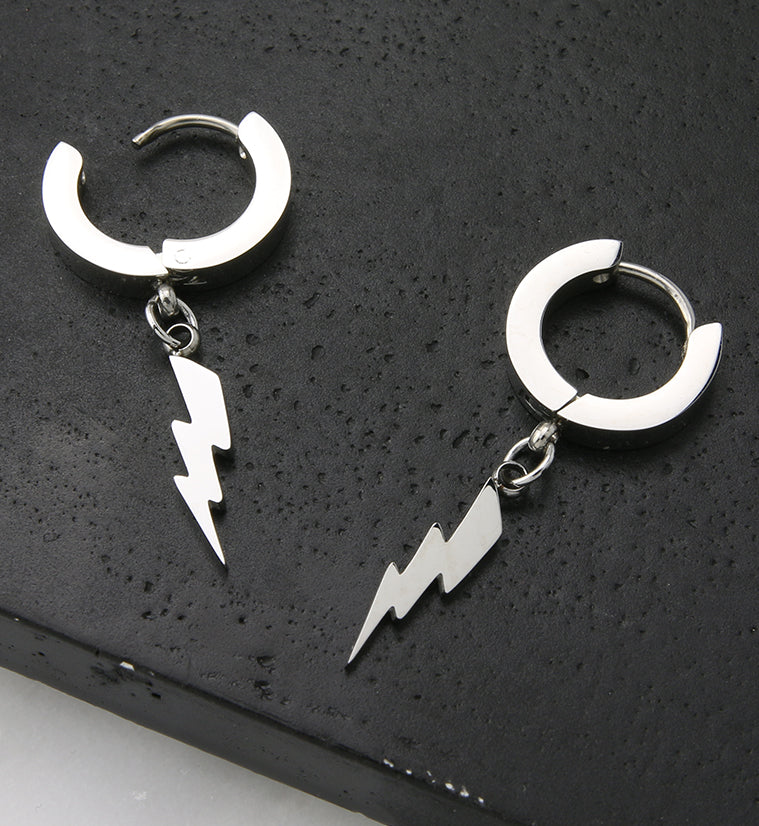 Lightning Stainless Steel Huggie Earrings