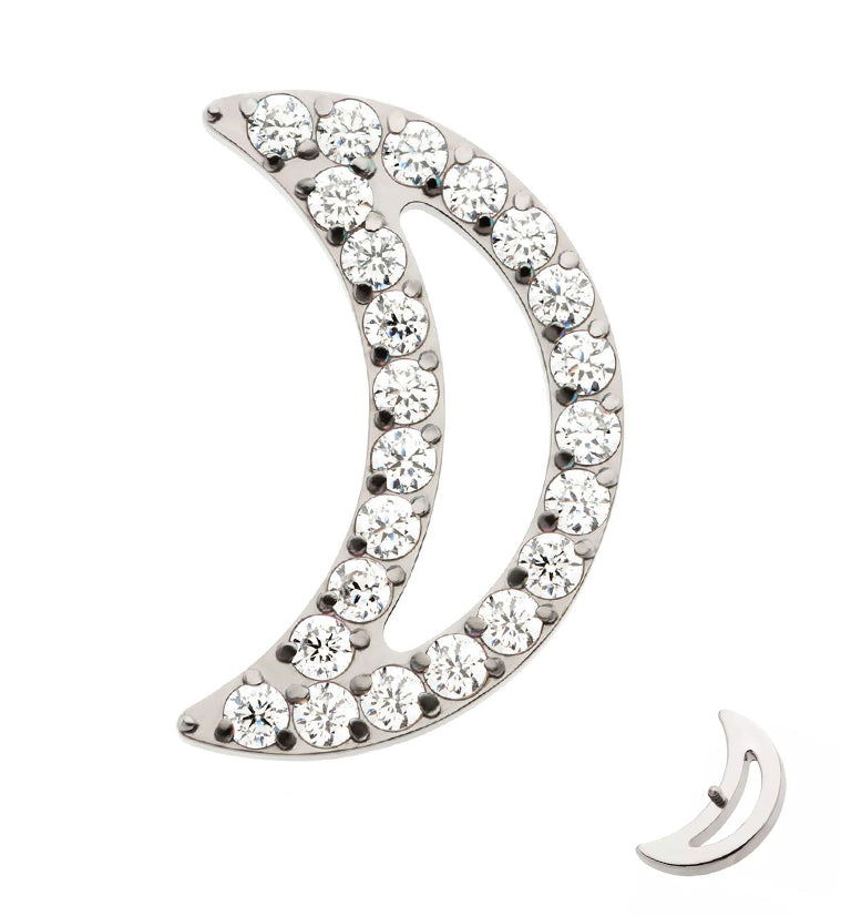 Lined Half Moon Clear CZ Internally Threaded Titanium Top