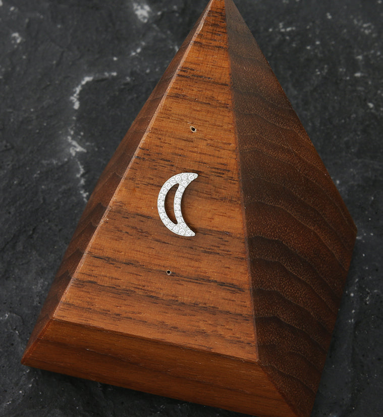 Lined Half Moon Clear CZ Threadless Titanium Top