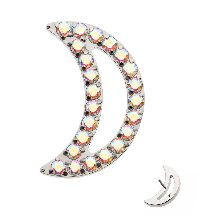 Lined Half Moon Rainbow Aurora CZ Threadless Titanium Top