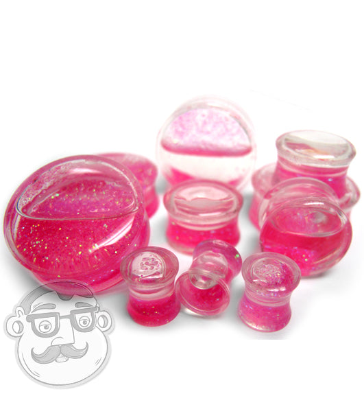 Hot Pink Liquid Glitter Saddle Plugs