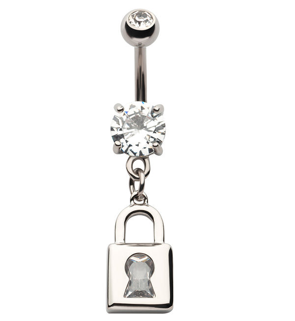 Lock CZ Dangle Stainless Steel Belly Button Ring