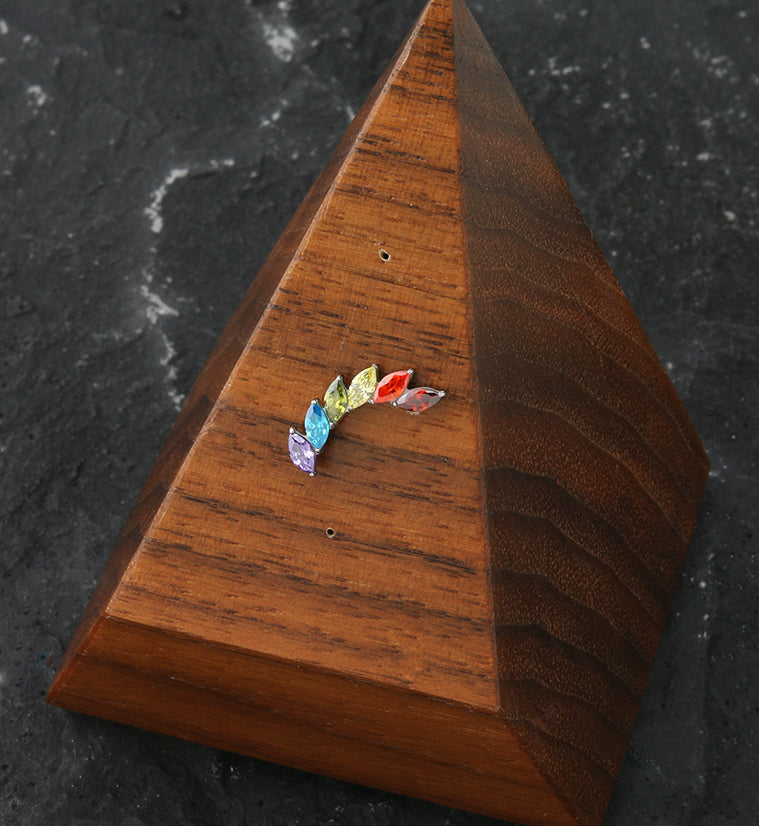 Long Cascade Rainbow CZ Titanium Threadless Top