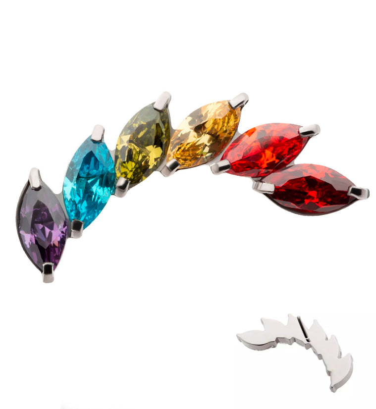 Long Cascade Rainbow CZ Titanium Threadless Top