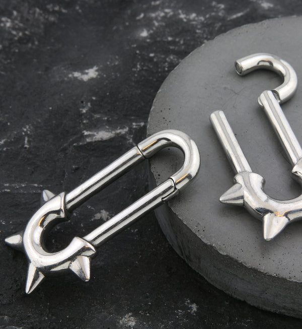 Long Spike Stainless Steel Hinged Ear Weights