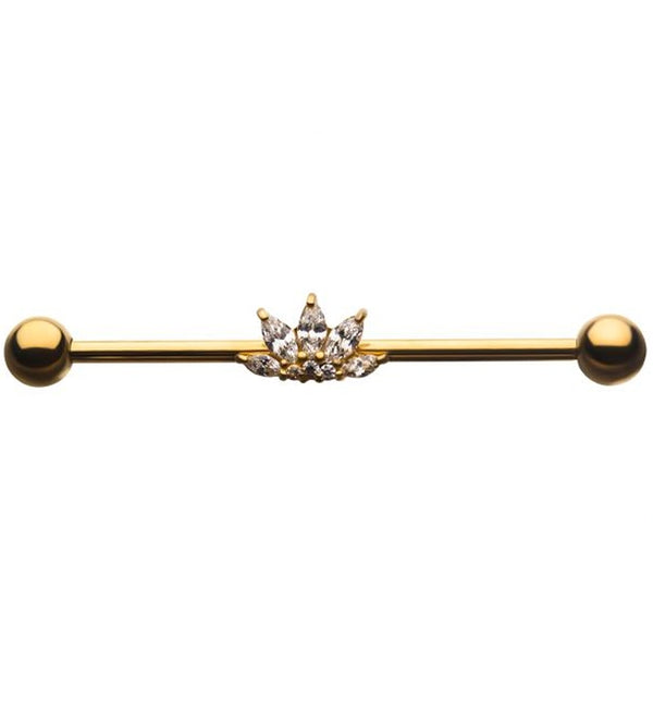 Lotus Flower CZ Gold PVD Industrial Barbell