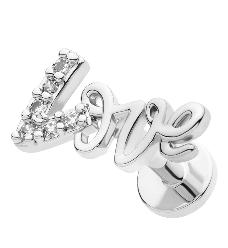 Love CZ Stainless Steel Threadless Labret