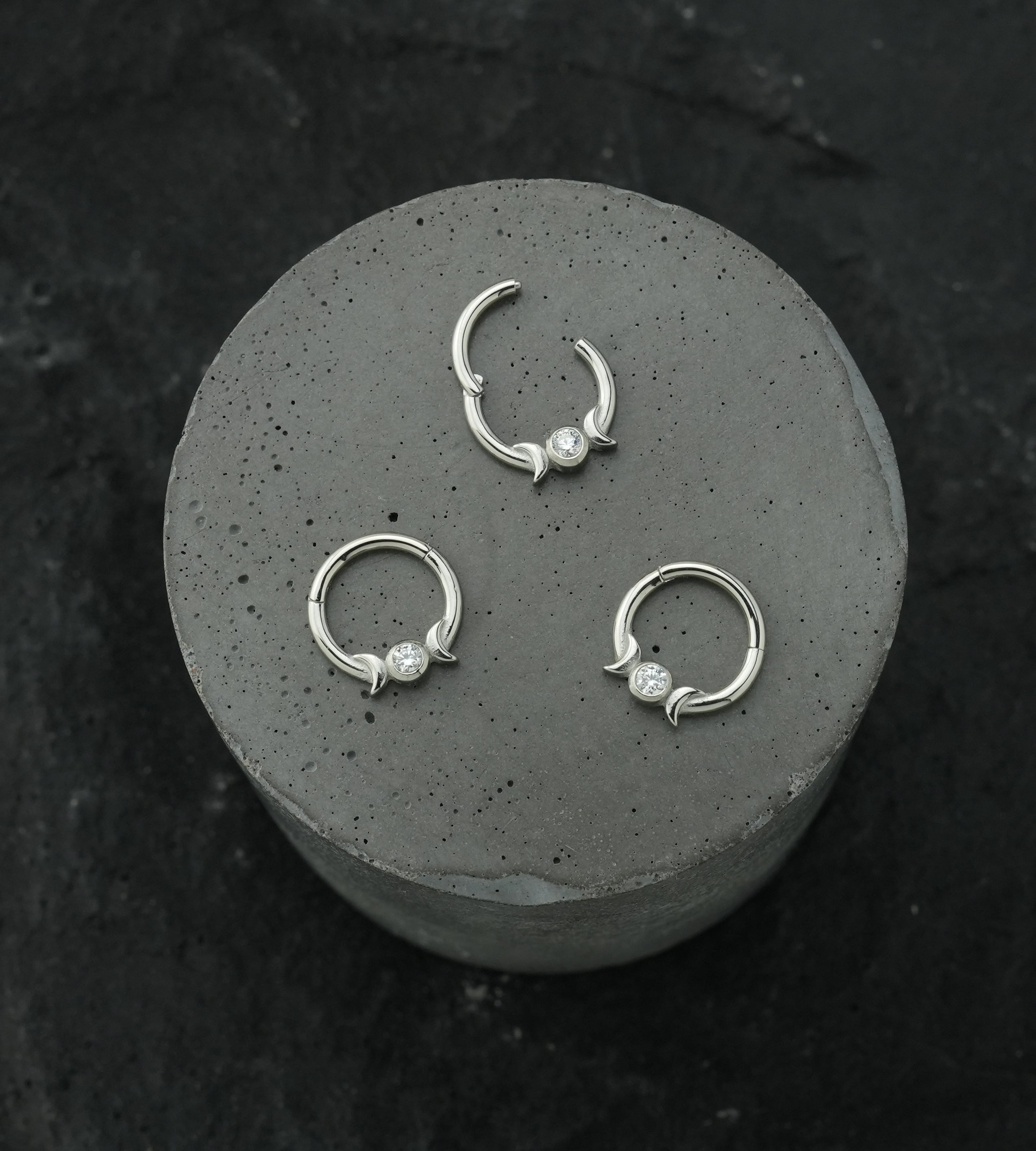 Lunar Phase Clear CZ Stainless Steel Hinged Segment Ring