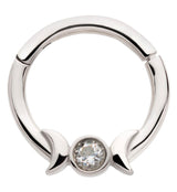 Lunar Phase Clear CZ Stainless Steel Hinged Segment Ring