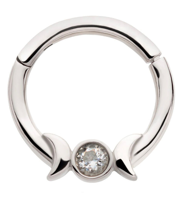 Lunar Phase Clear CZ Stainless Steel Hinged Segment Ring