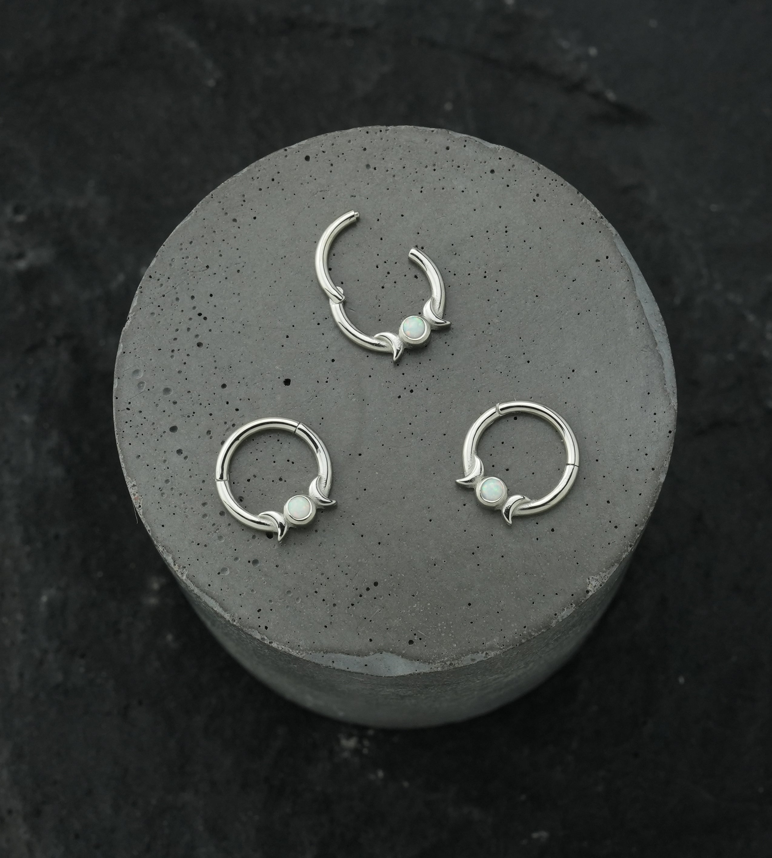 Lunar Phase White Opalite Stainless Steel Hinged Segment Ring