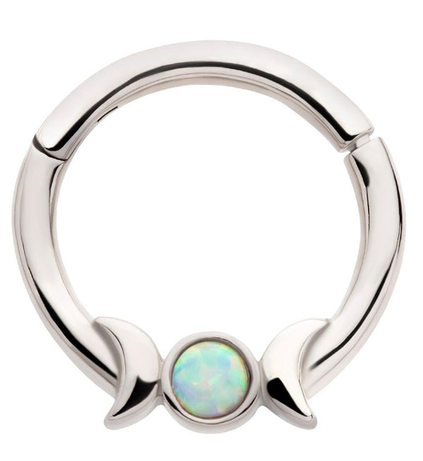 Lunar Phase White Opalite Stainless Steel Hinged Segment Ring