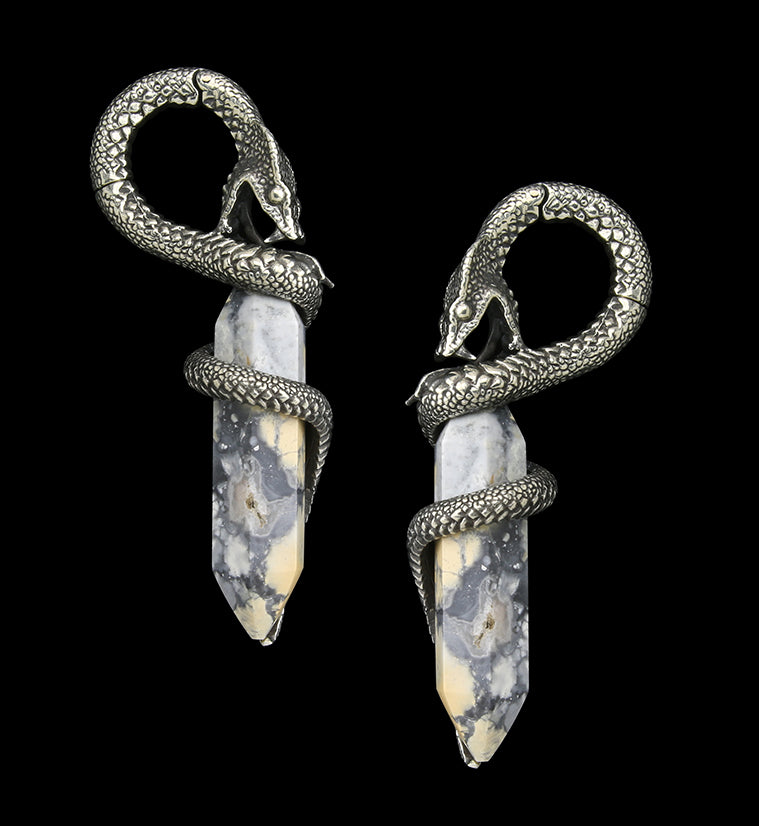 Maligano Jasper Stone Cobra White Brass Hinged Ear Weights