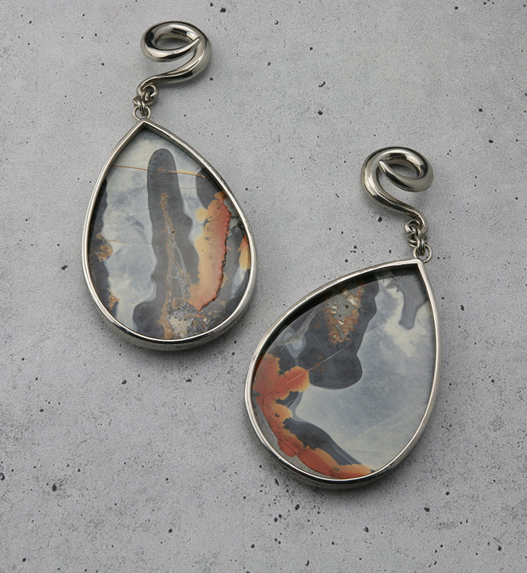 Maligano Stone Teardrop White Brass Ear Weights