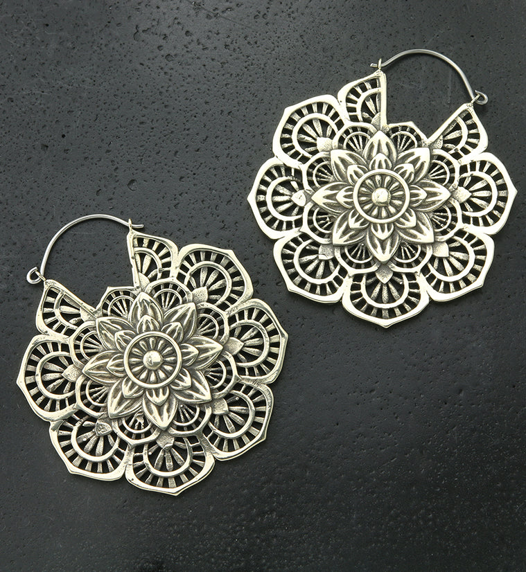 Mandala Flower Brass Titanium Hangers - Earrings