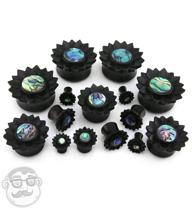 Mandala Areng Wood Plugs with Abalone Shell Inlay