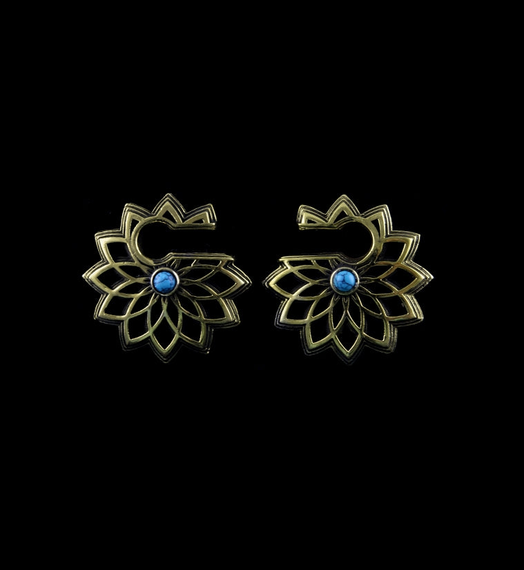 Mini Mandala Brass Ear Weights with Blue Howlite Stone