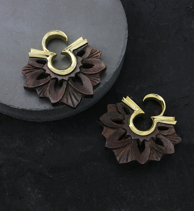 Mandala Wood & Brass Ear Weights