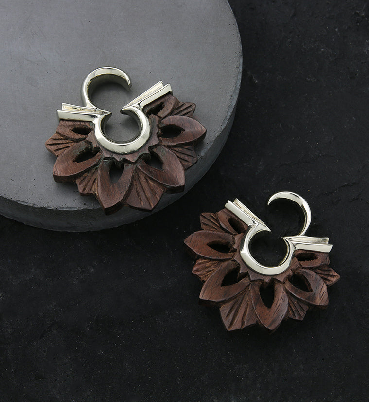 Mandala Wood And White Brass Ear Weights