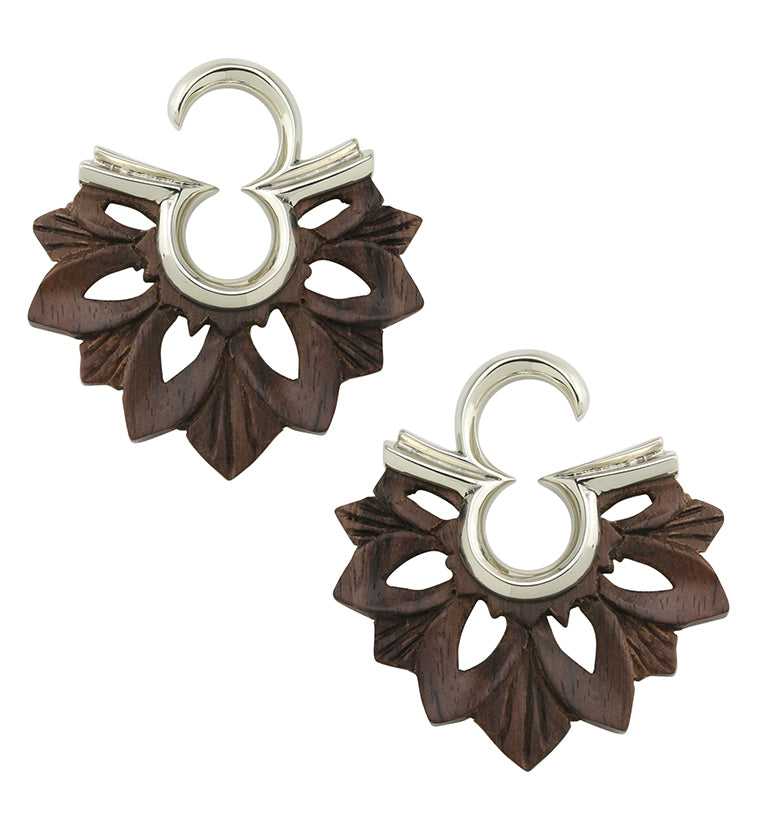 Mandala Wood And White Brass Ear Weights