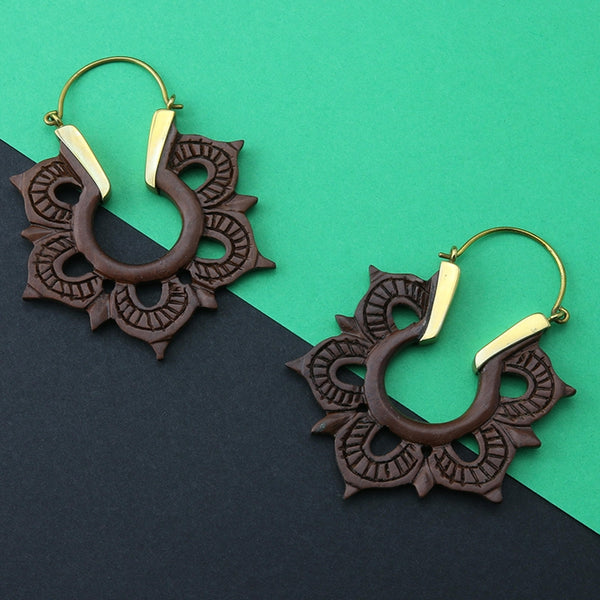 18G Mandala Engraved Wooden Hangers / Earrings