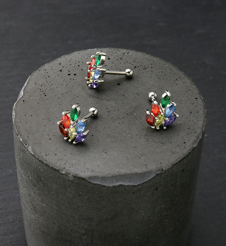 Marquise Rainbow CZ Cartilage Barbell