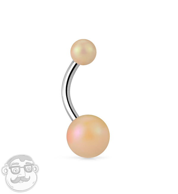 Peach White Stainless Steel Belly Button Ring