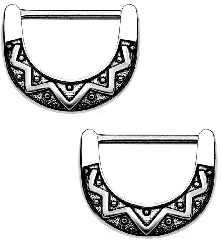 14G Silver Mayan Fan Brass Nipple Clicker Ring