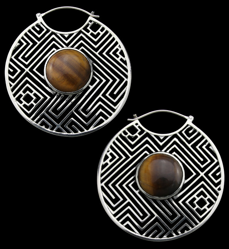 Mesh Tigers Eye Stone White Brass Ear Weights