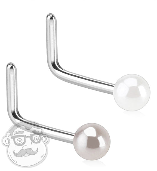20G Synthetic Pearl L Shape Nose Stud