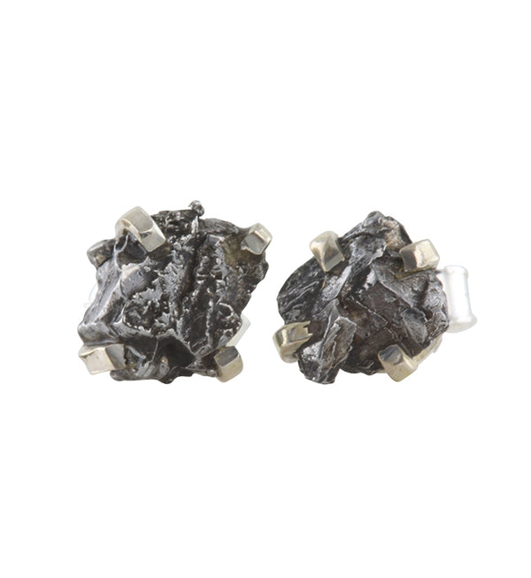 Meteorite Stone Prong Set Sterling Silver Earrings
