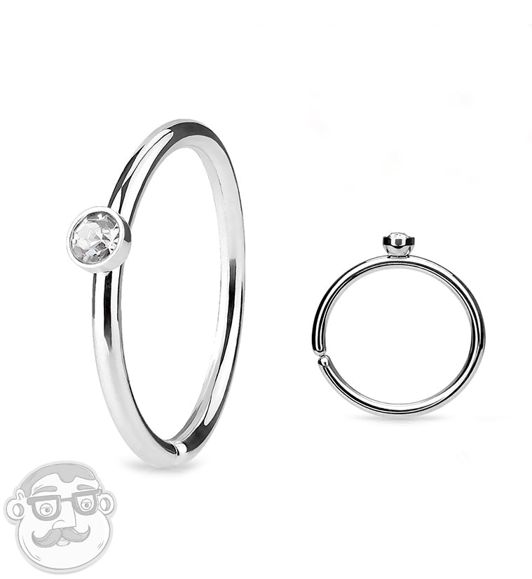 20G Stainless Steel Nose Hoop with Micro Clear CZ Gem