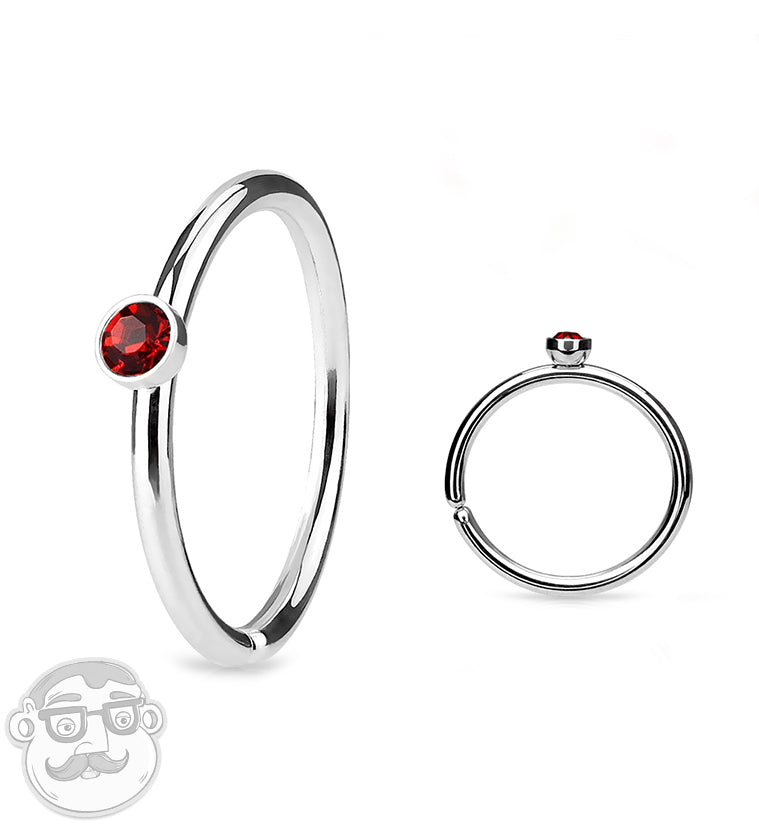 20G Stainless Steel Nose Hoop with Micro Red CZ Gem