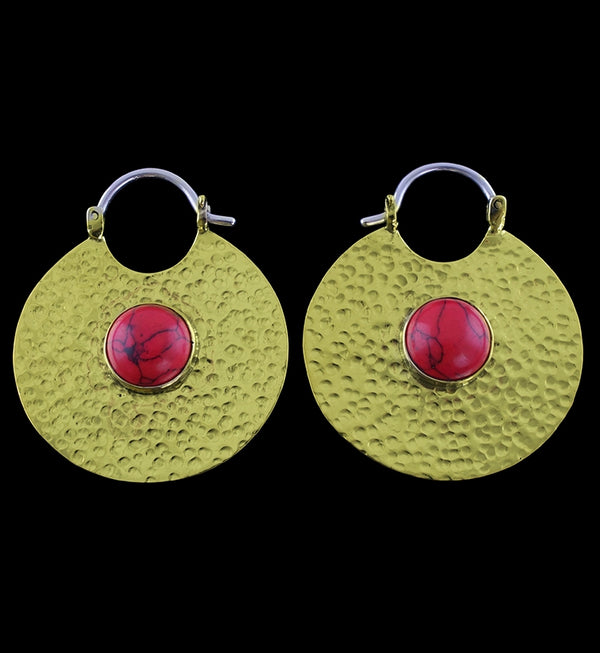 14G Mini Disk Synthetic Red Howlite Brass Hangers