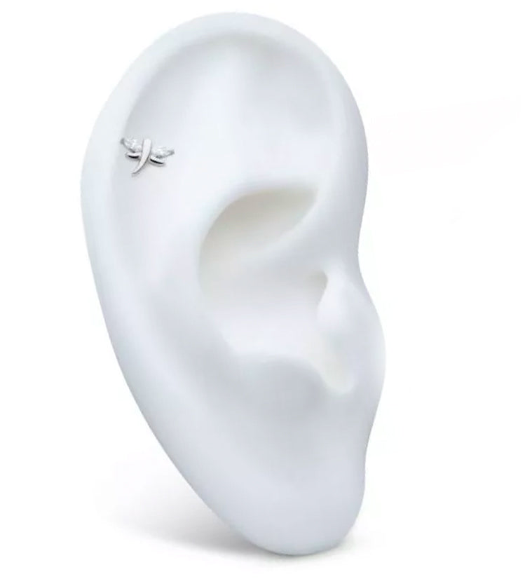 Mini Dragonfly Clear CZ Titanium Threadless Top