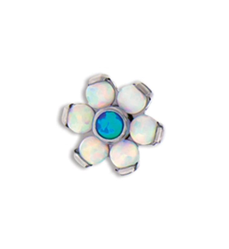 16G White & Blue Opal Flower Titanium Bezel End