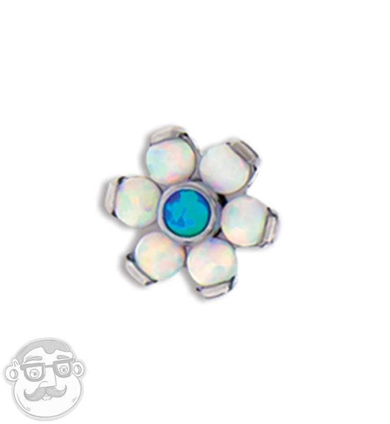 16G White & Blue Opal Flower Titanium Bezel End