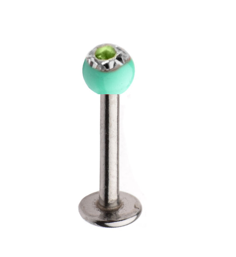 16G Stainless Steel Lip / Labret Stud with CZ Mint Ceramic Ball