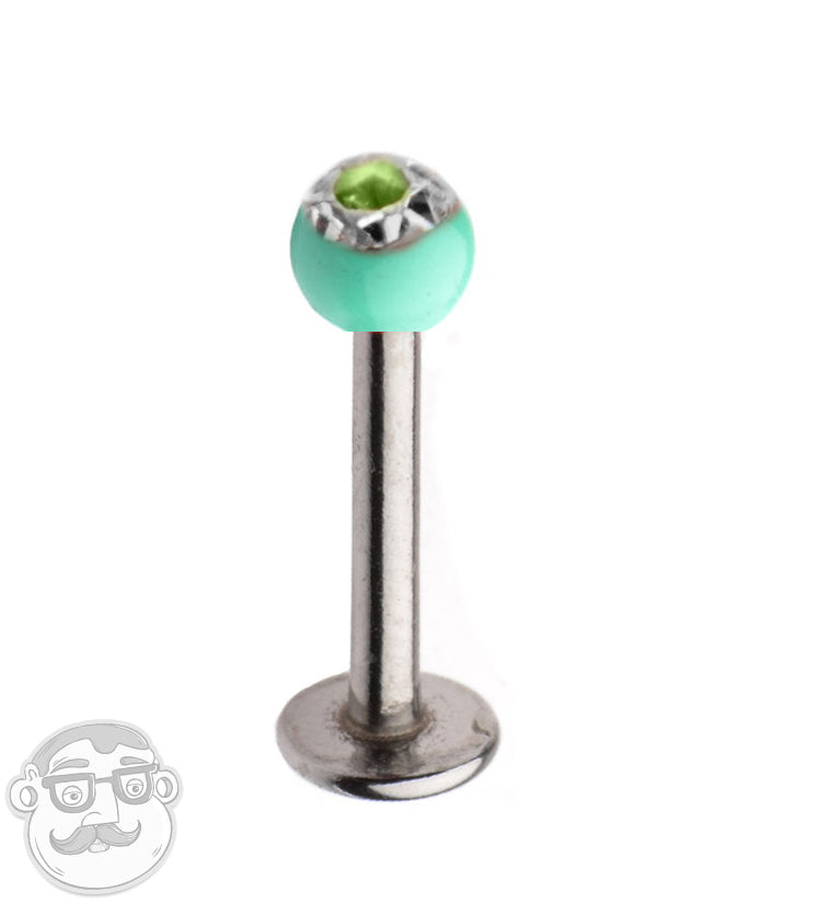 16G Stainless Steel Lip / Labret Stud with CZ Mint Ceramic Ball