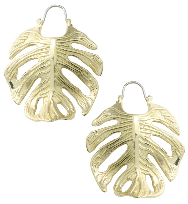 Monstera Variegata Leaf Brass Hangers / Earrings