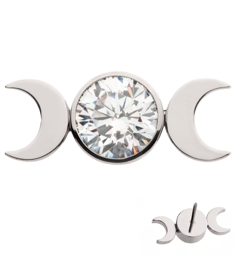 Moon Phase Clear CZ Titanium Threadless Top