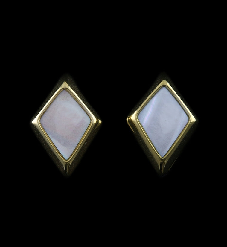 Gold PVD Zircon Mother of Pearl Ear Weights