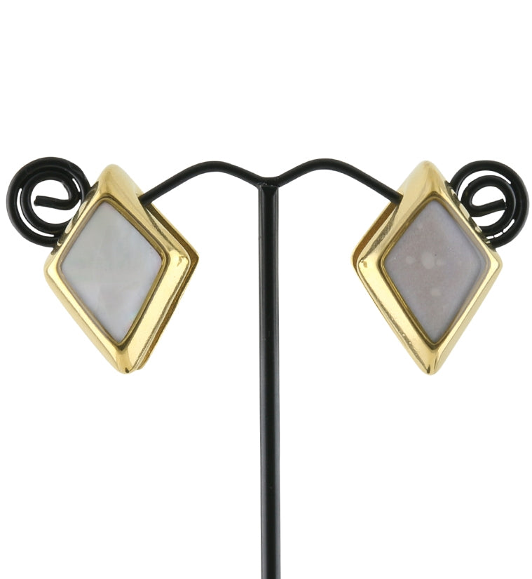 Gold PVD Zircon Mother of Pearl Ear Weights