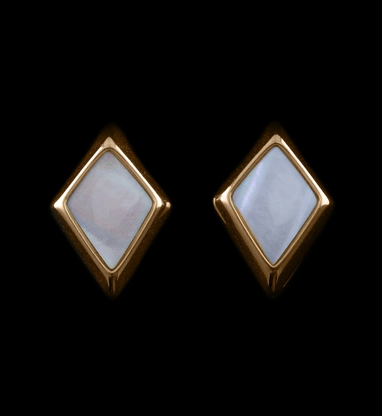 Rose Gold PVD Zircon Mother of Pearl Ear Weights