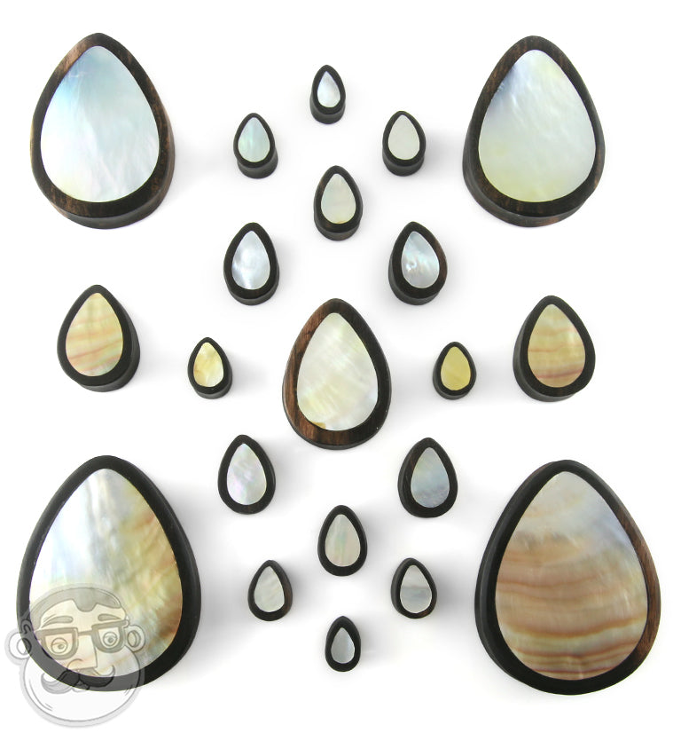 Mother of Pearl Areng Wood Teardrop Plugs