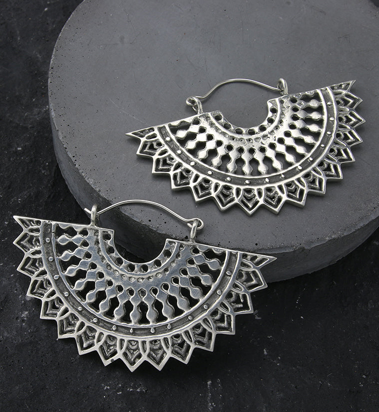 Motif Fan White Brass Hangers / Earrings