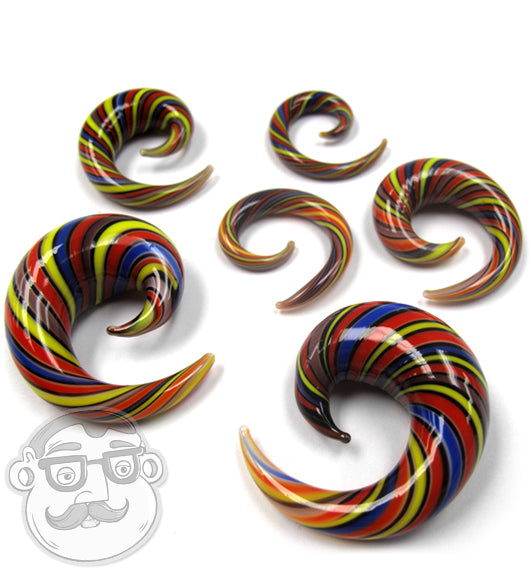 Multi Color Striped Glass Spirals Plugs