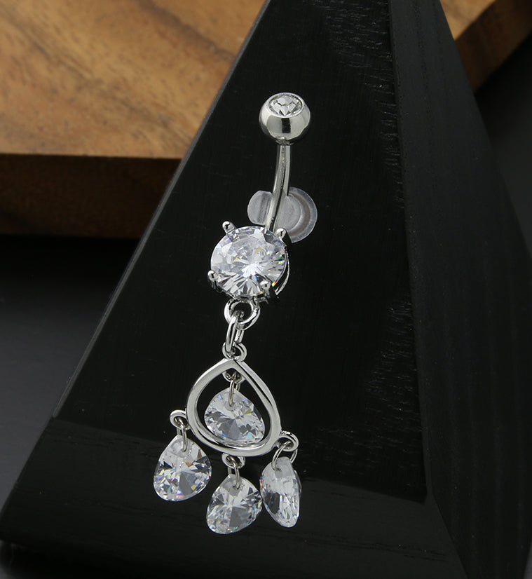 Multi Dangle Teardrop CZ Stainless Steel Belly Button Ring