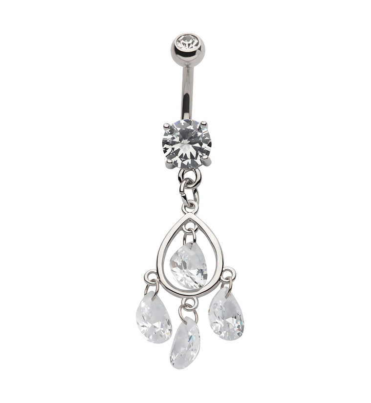 Multi Dangle Teardrop CZ Stainless Steel Belly Button Ring
