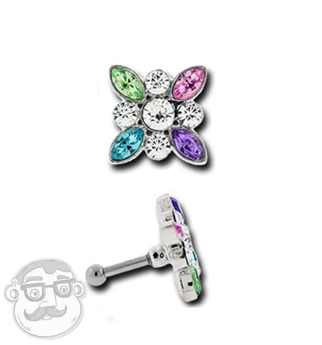 Multi Color Gem Bunch Tragus / Cartilage Barbell